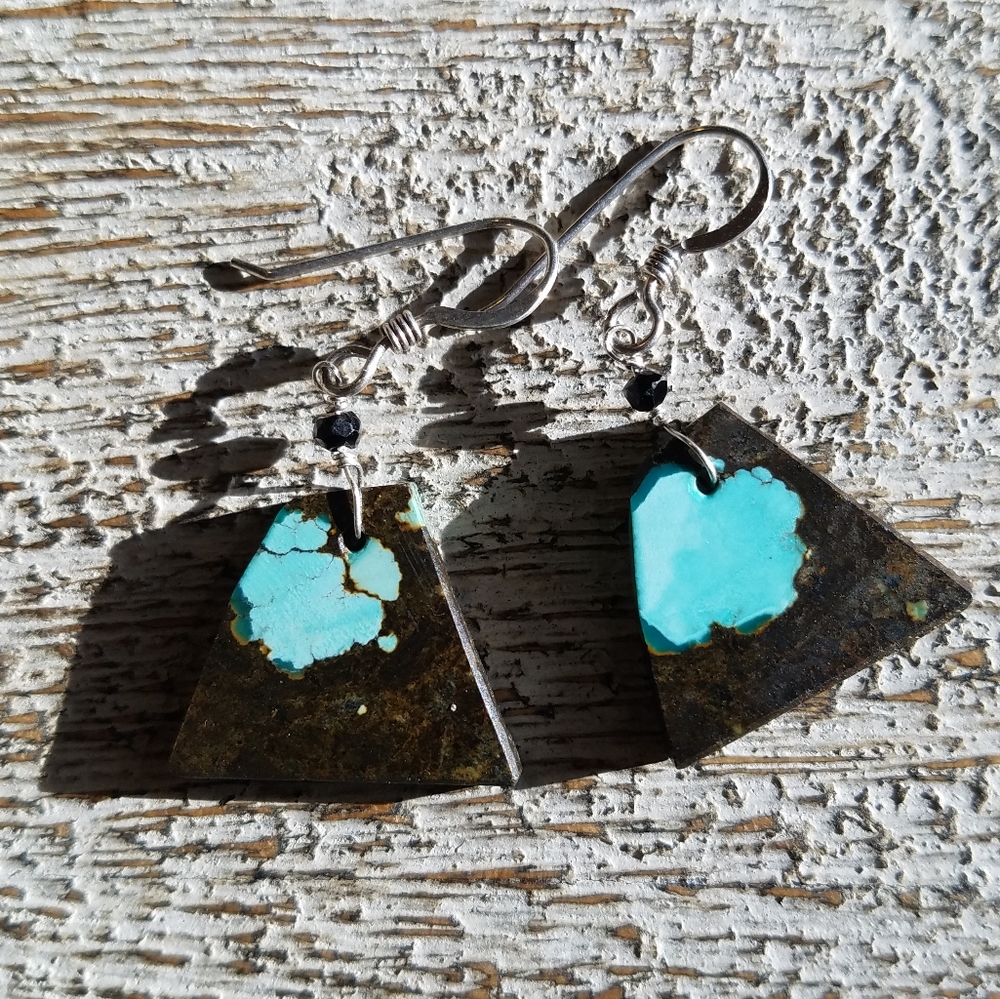 Raw black natural turquoise gemstone earrings